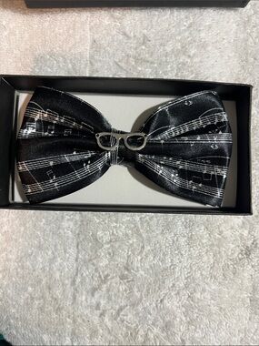 Tytus Bow Tie Sheet Music Print Black  with Silver Glasses Accent (adjustable)